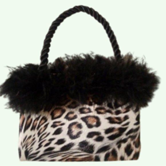 Womens Mini Bag     Animal Print w/ Faux Fur     Size  4.25 in. X 3.25 in. - Picture 2 of 2